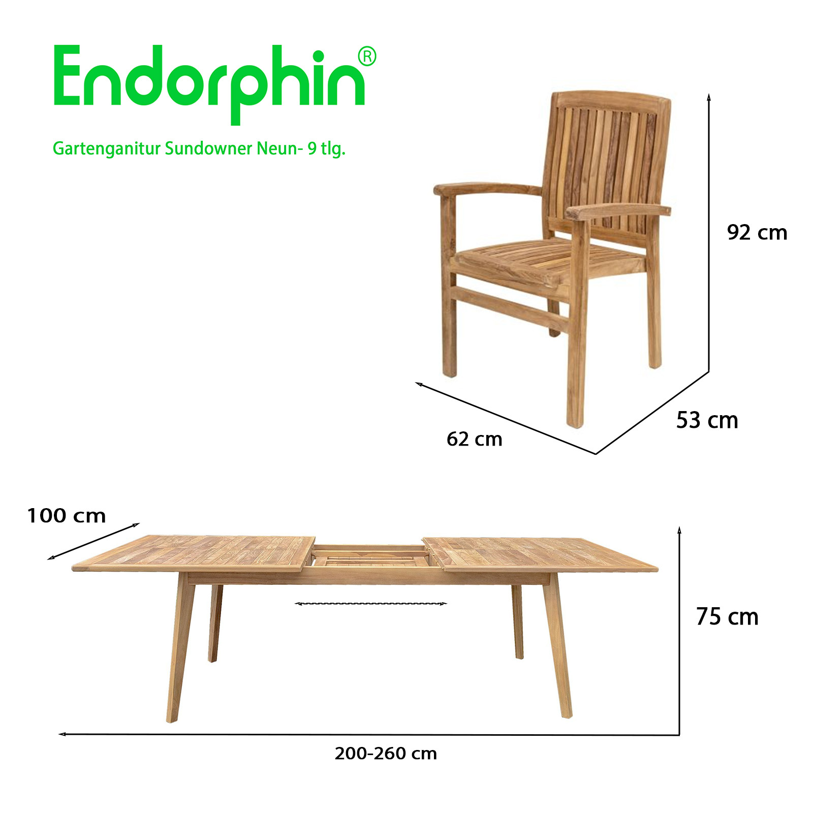 Endorphin Sundowner Gartenmöbel Set 9tlg.