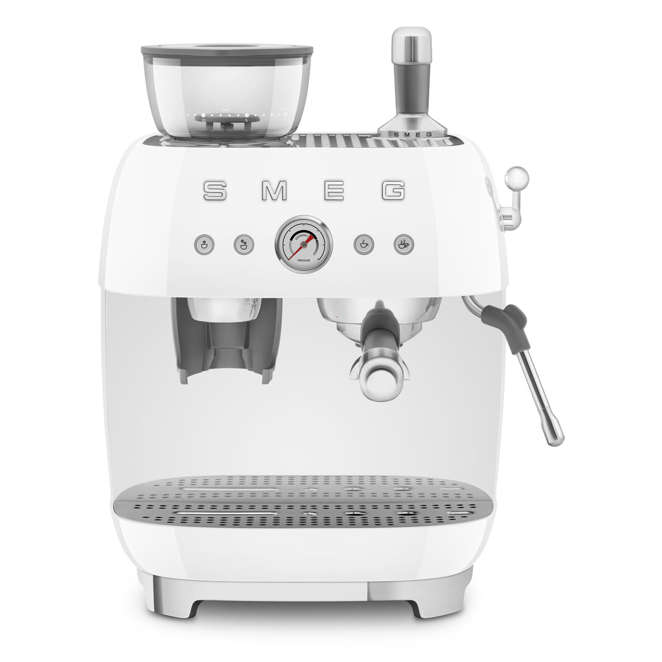 Smeg EGF03WHEU Espressomaschine mit Mahlwerk weiß 50`s Style Jubiläumsaktion - 60 Monate Geräteschutz