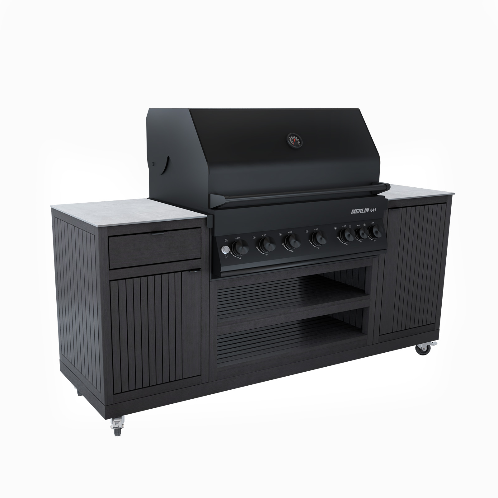 Endorphin Poly-Outdoorküche Schwarz inkl. Merlin 641 Gasgrill schwarz