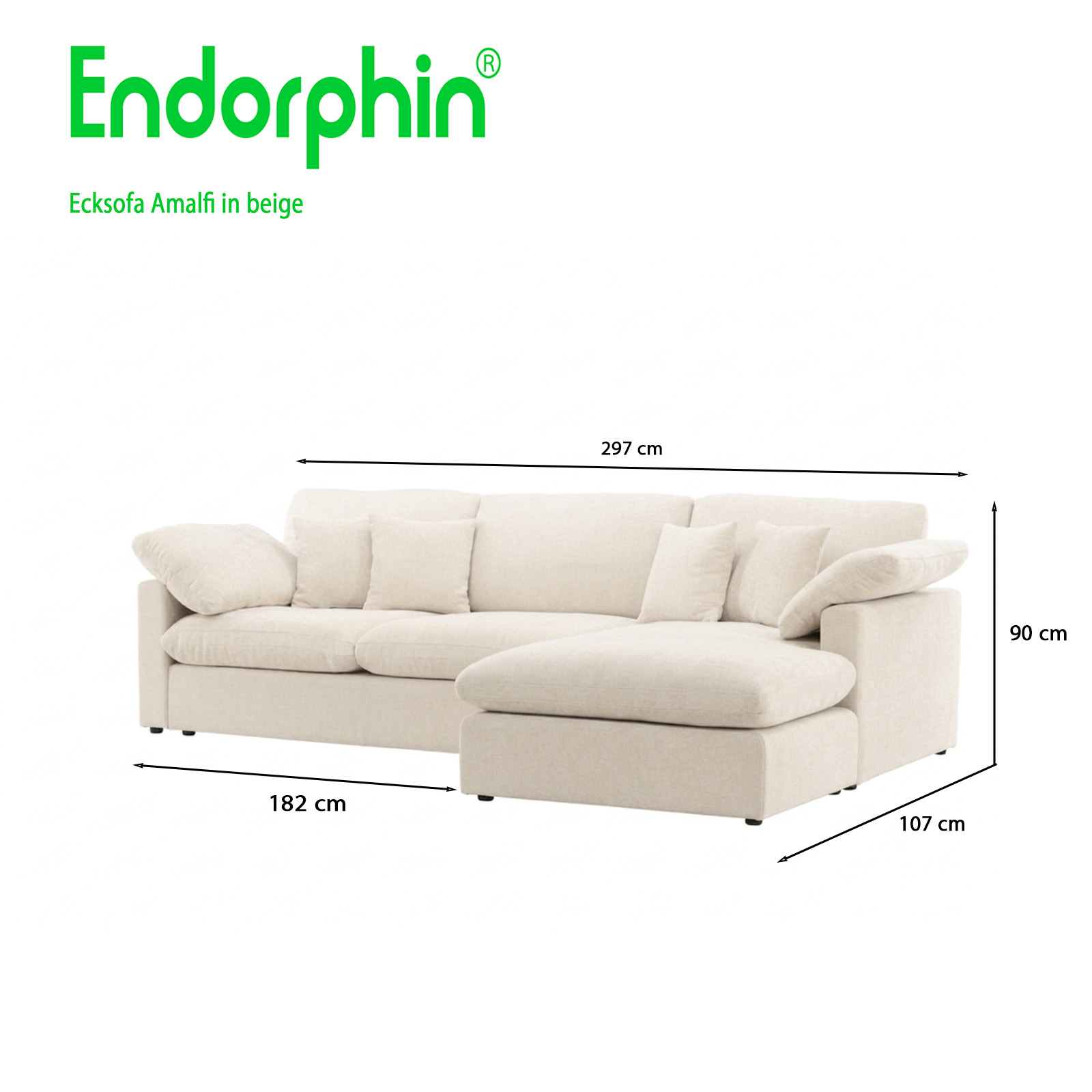 Endorphin Ecksofa Amalfi Beige, Ottomane flexibel montierbar