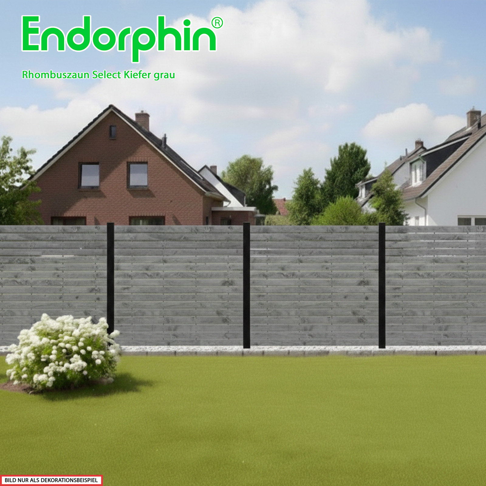 Endorphin Rhombuszaun Kiefer grau 4 Element 180x180cm 5 anthrazit Pfosten 7x7x235cm