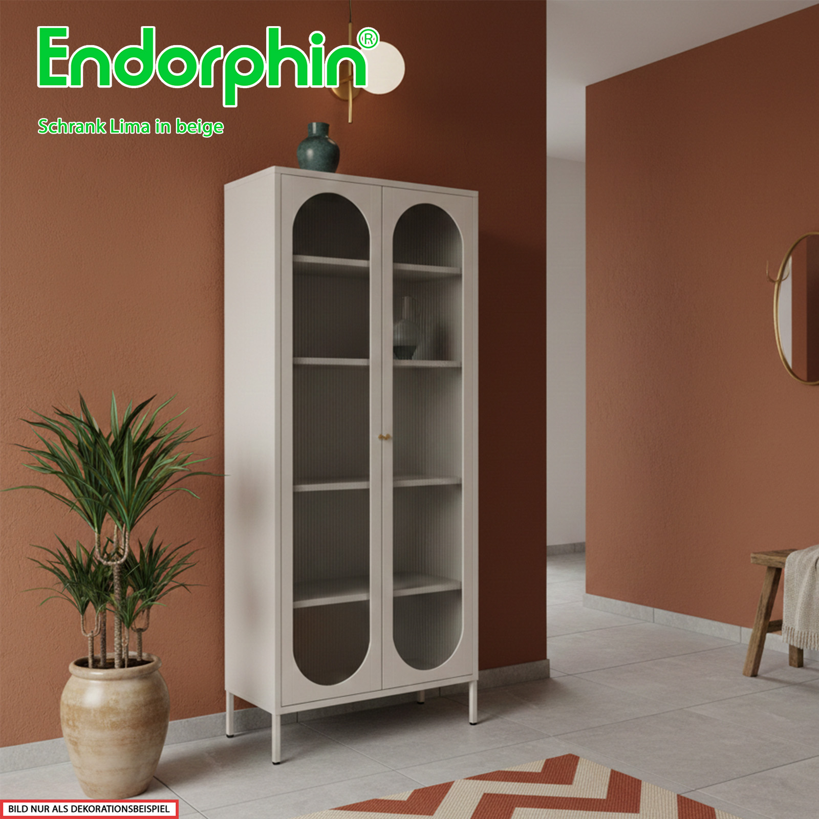 Endorphin Schrank Lima Beige – Moderner Stahlschrank mit Riffelglas