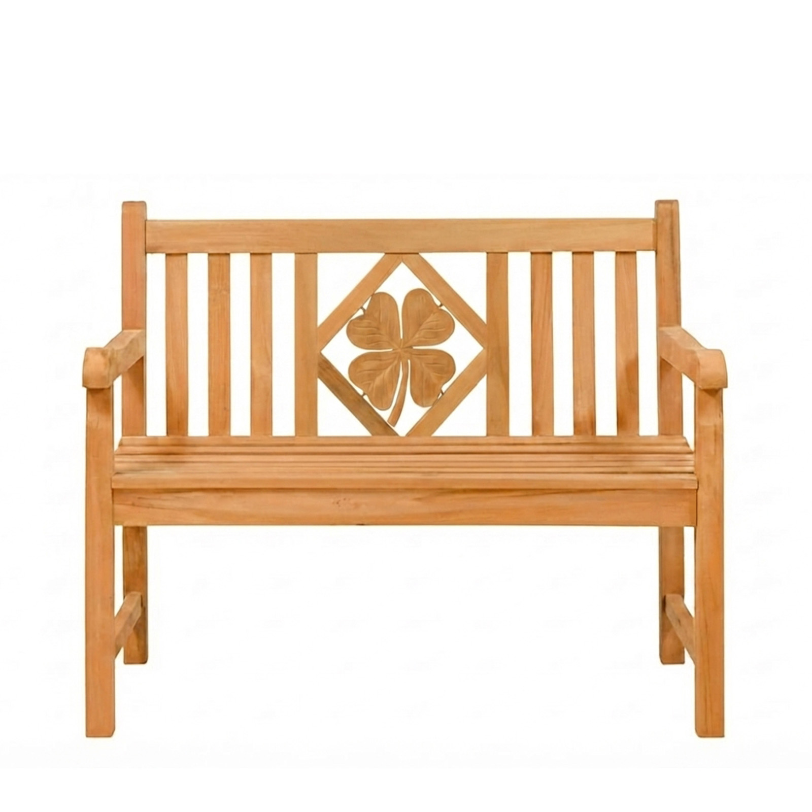 Endorphin Premium Teak Gartenbank 120 cm „Modell Raute“ mit Motiv Kleeblatt