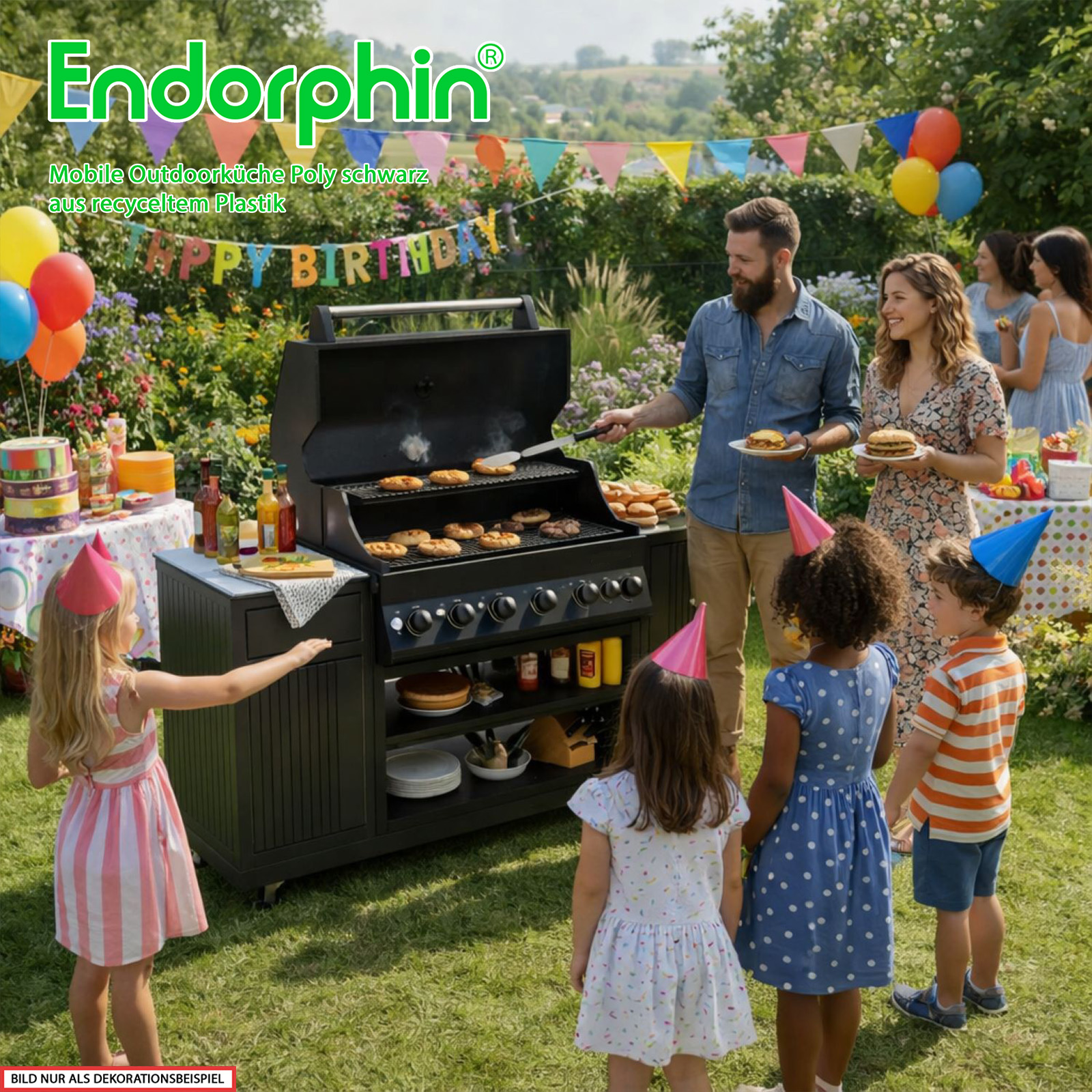 Endorphin Poly-Outdoorküche Schwarz inkl. Merlin 641 Gasgrill schwarz