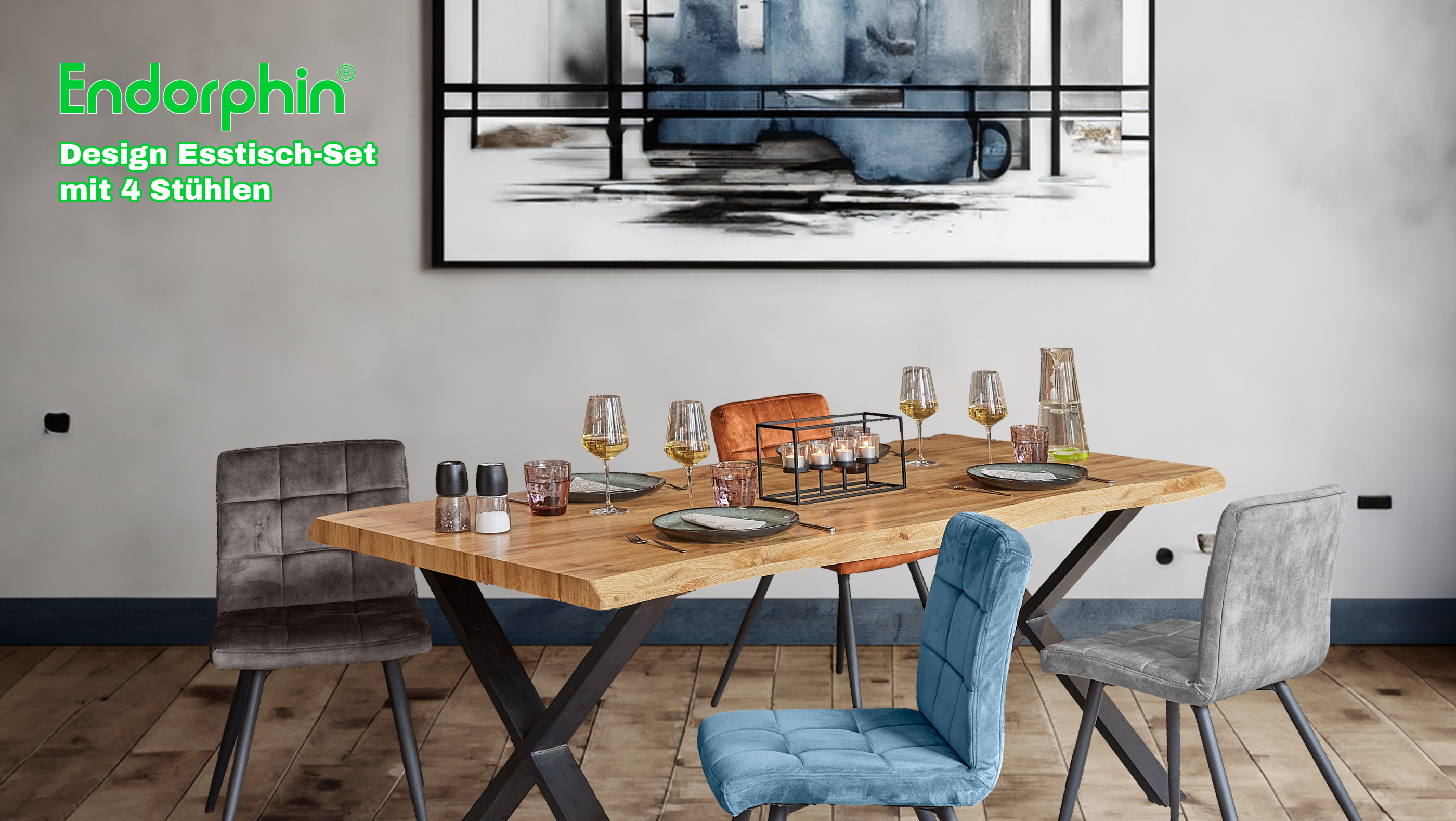 Endorphin Design Esstisch-Set mit 4 Stühlen