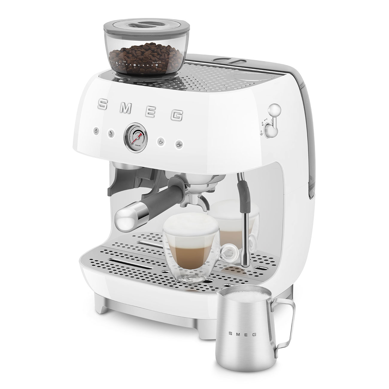 Smeg EGF03WHEU Espressomaschine mit Mahlwerk weiß 50`s Style Jubiläumsaktion - 60 Monate Geräteschutz