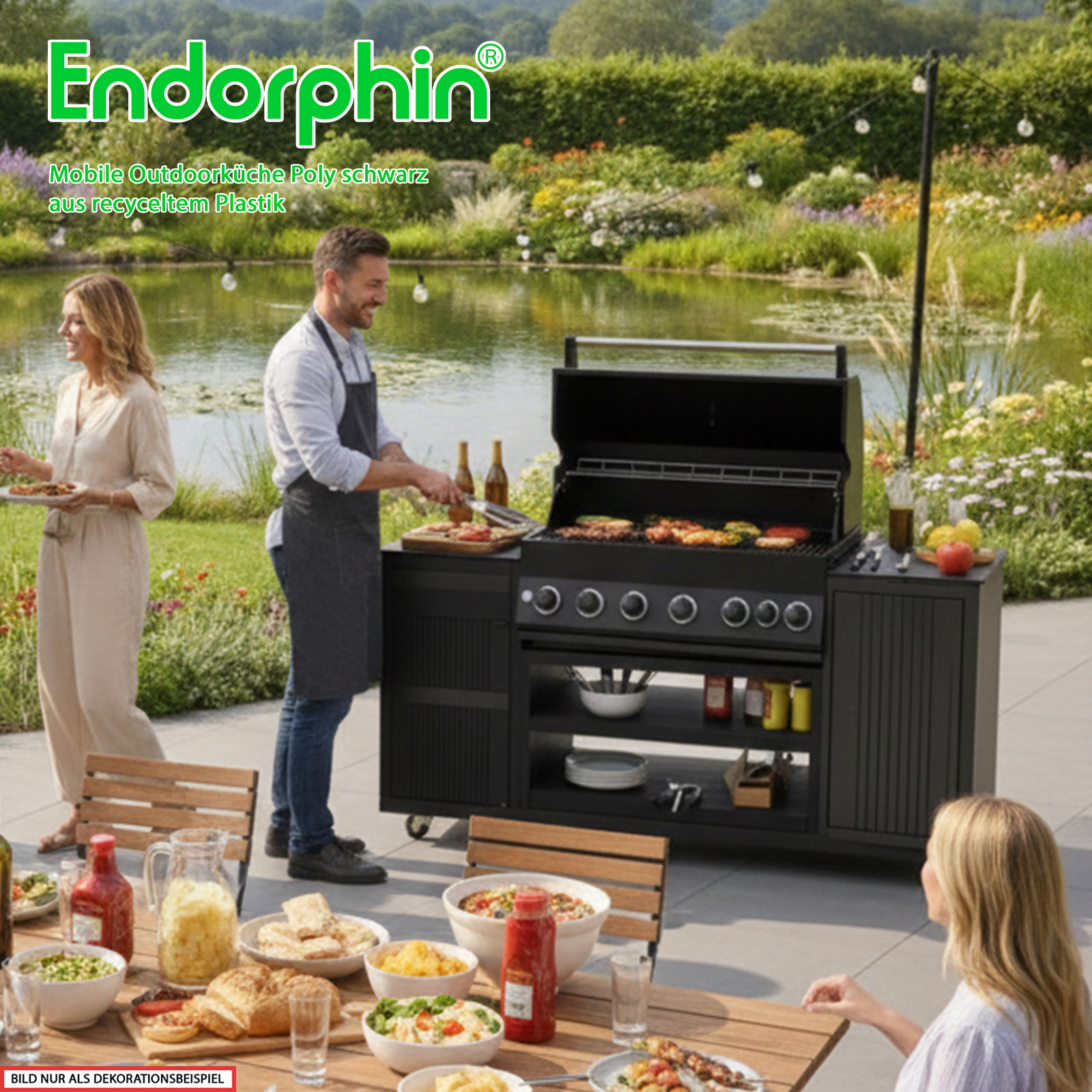 Endorphin Poly-Outdoorküche Schwarz inkl. Merlin 641 Gasgrill schwarz