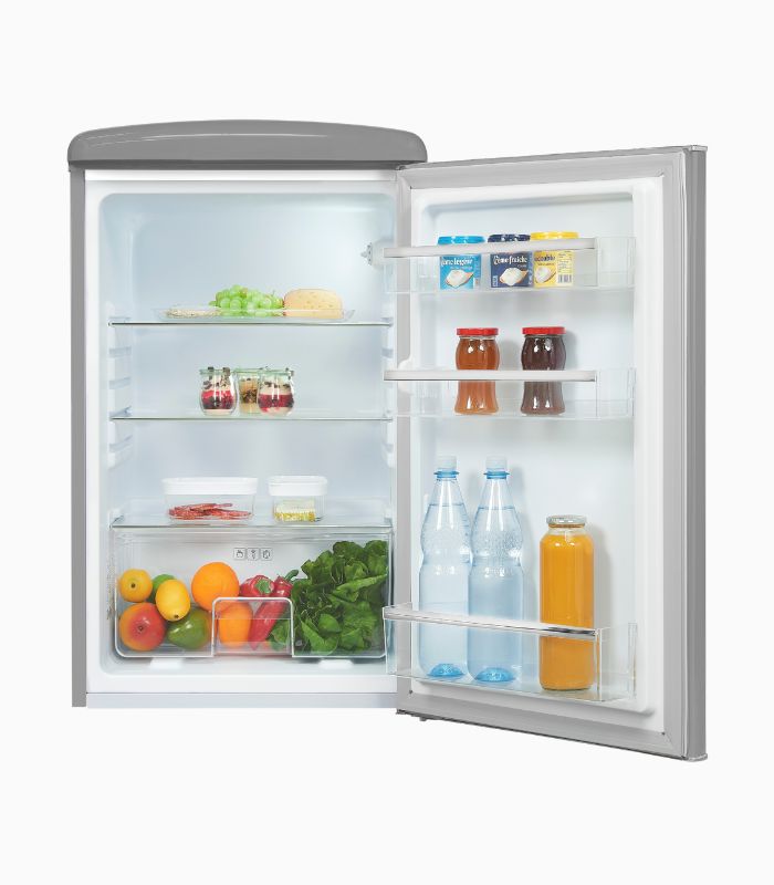 Exquisit RKS120-V-H-160E Retro Vollraumkühlschrank grau, 122L