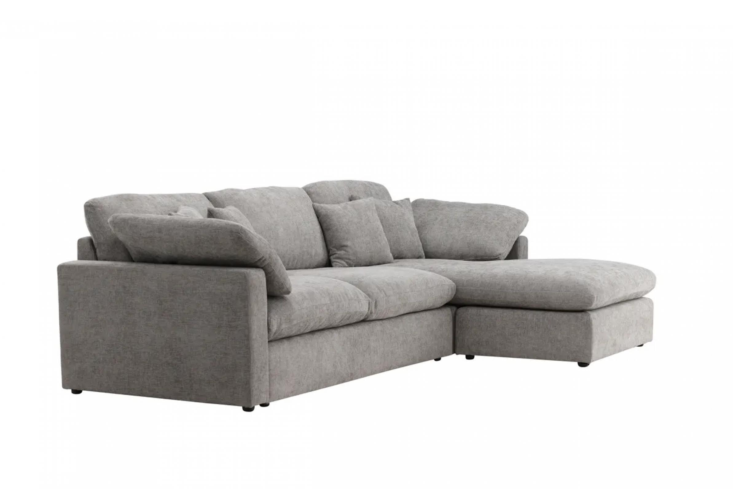 Venture Design Amalfi Chaiselongue-Sofa 6 Zierkissen links in grau