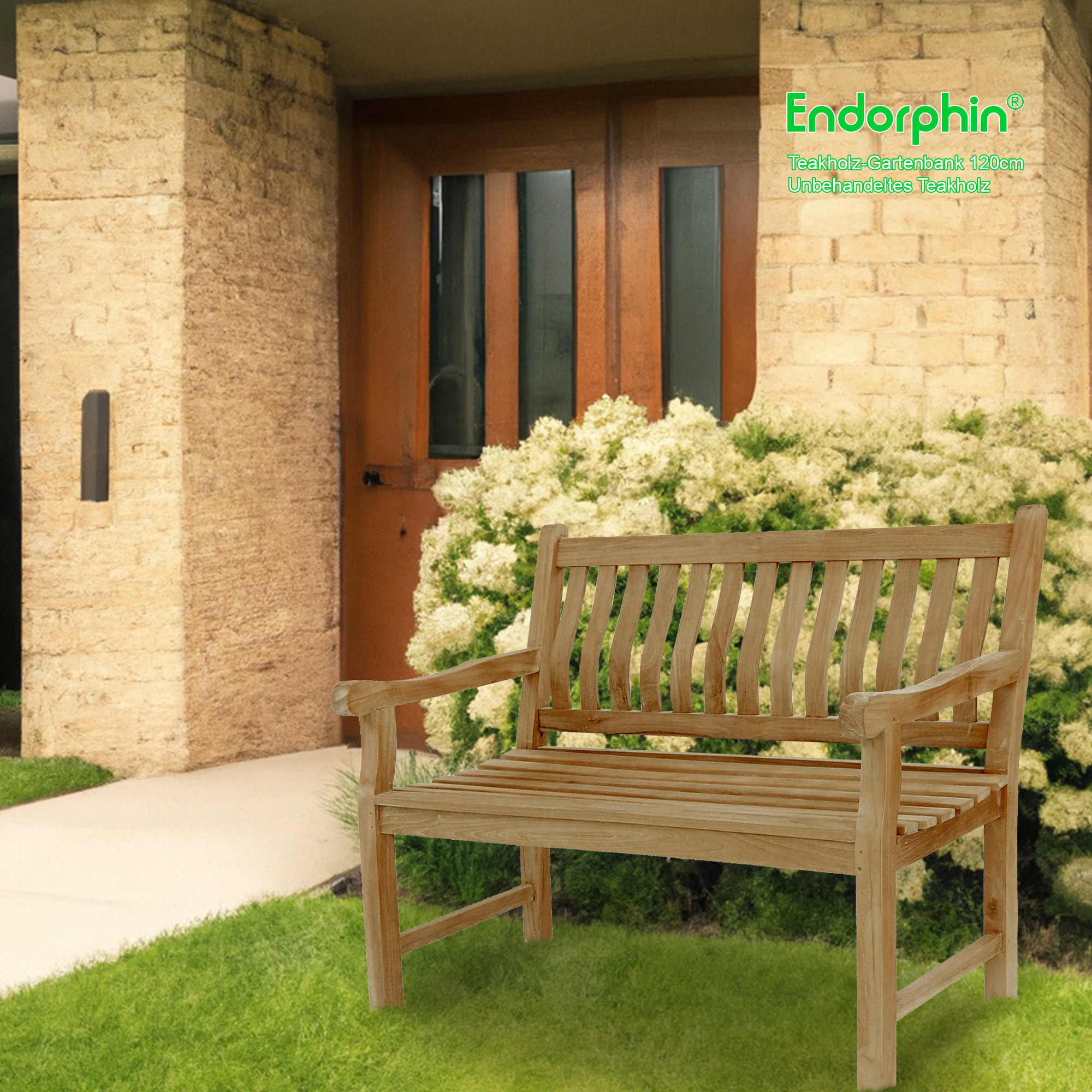 Endorphin Gartenbank Breite 120 cm, Parkbank, Teakholz Bank, nachhaltig, wetterfest, Kernholz, ergonomisch