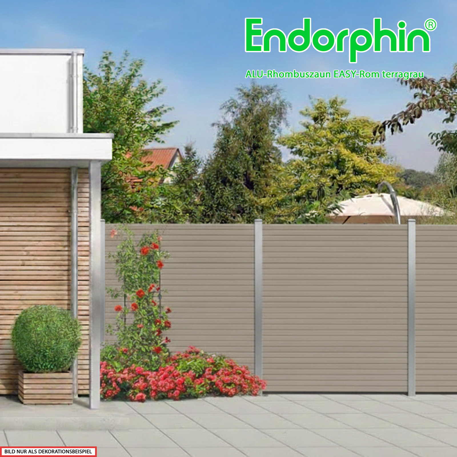Endorphin EASY-ROM DIY ALU-Rhombuszaun in terragrau 1 Element 180x180cm 2 Pfosten 7x7x235cm in silber