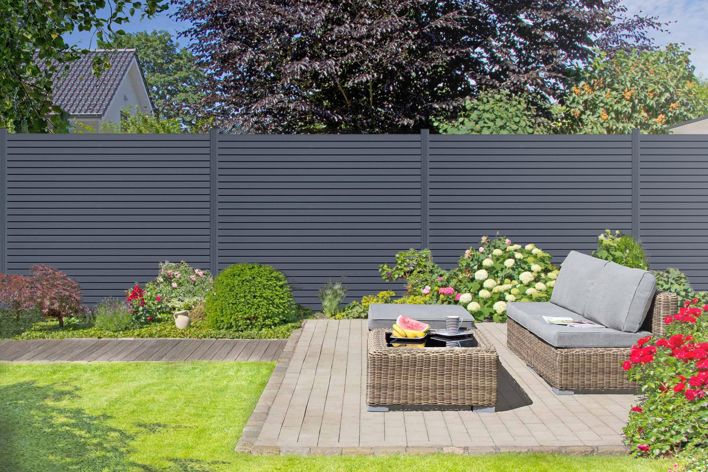Endorphin EASY-ROM DIY ALU-Rhombuszaun in anthrazit 3 Elemente 180x180cm 4 Pfosten 7x7x235cm