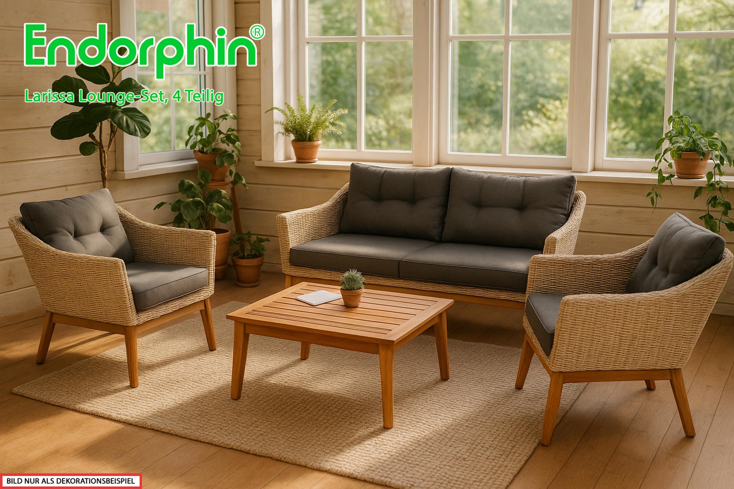 Endorphin Larissa Lounge-Set 4 tlg. 2 Sessel 1 Sofa 1 Tisch Polyrattan Akazie im teakholz look Gartenmöbel Gartengarnitur