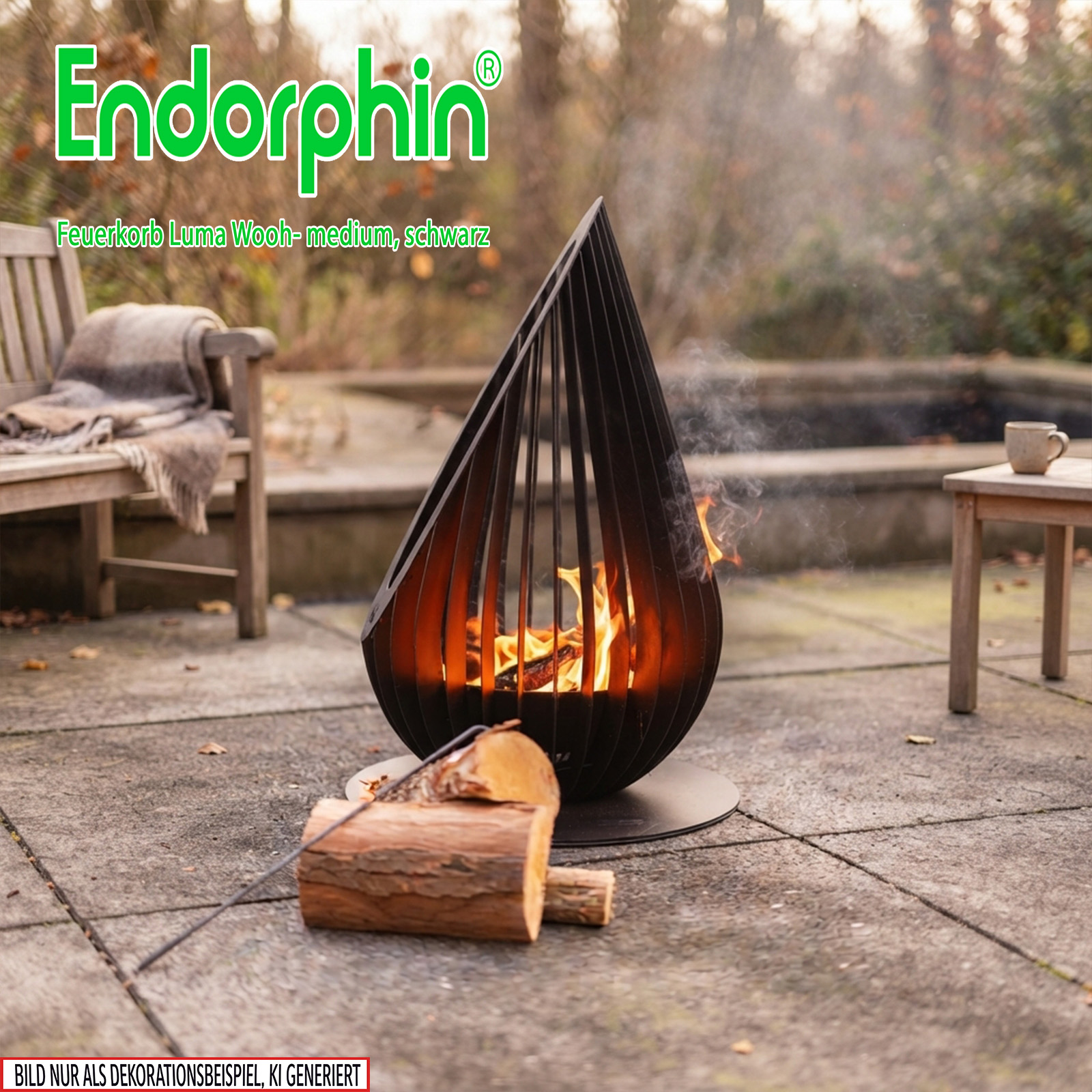 Endorphin Design Feuerkorb Luma–Wooh, medium, schwarz