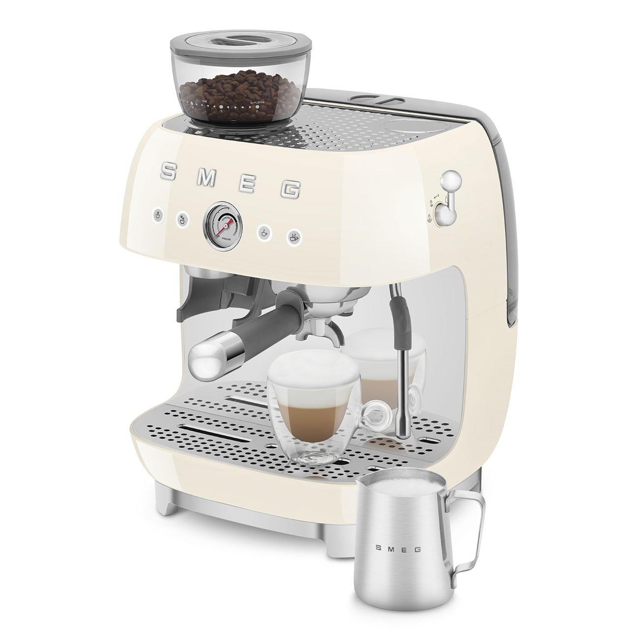 Smeg EGF03CREU Espressomaschine mit Mahlwerk creme 50`s Style Jubiläumsaktion - 60 Monate Geräteschutz