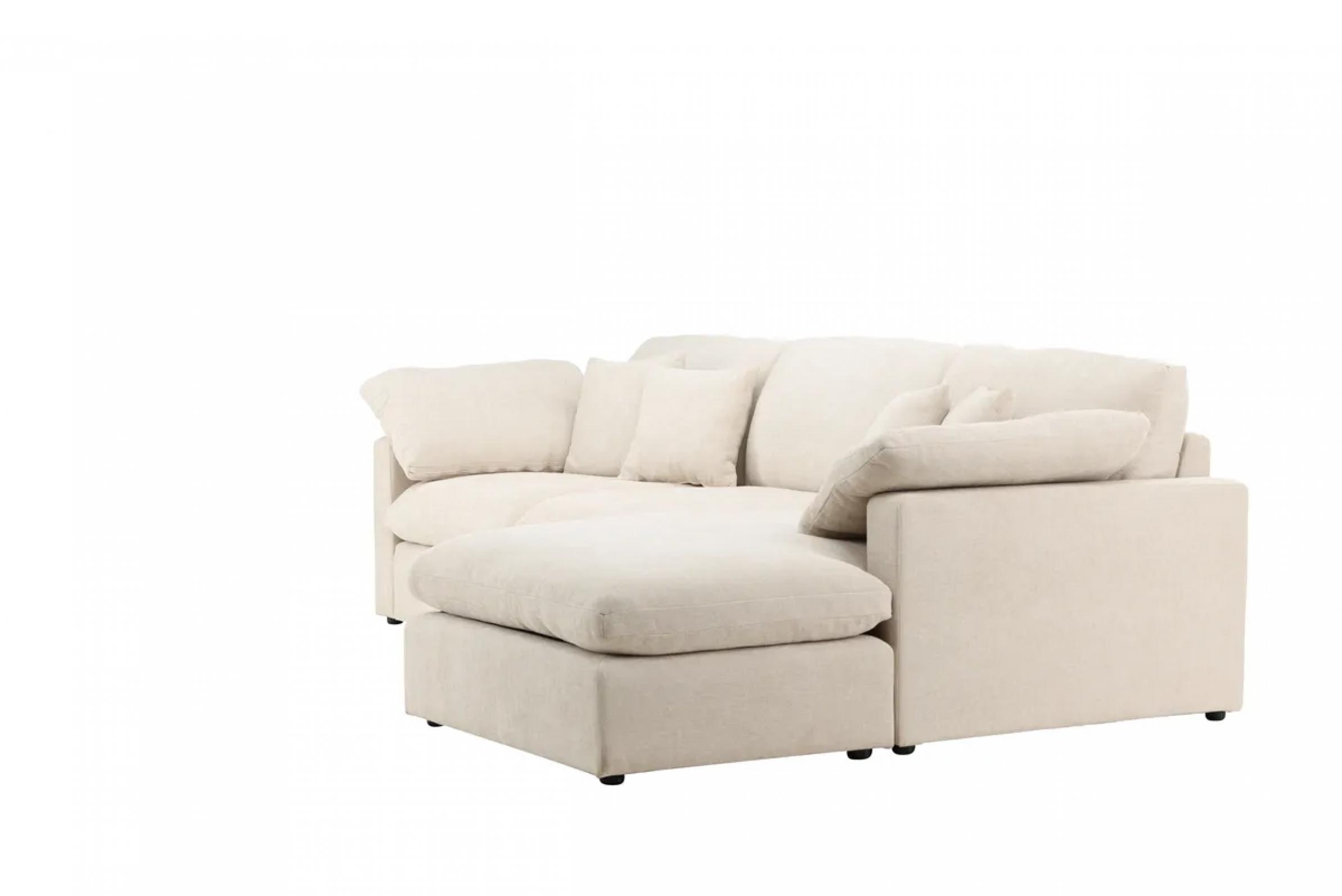 Venture Design Amalfi Chaiselongue-Sofa 6 Zierkissen links beige