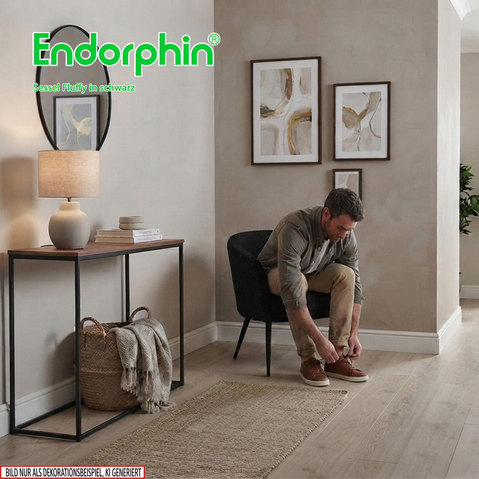 Endorphin Sessel Fluffy, schwarz – Teddy-Sessel in skandinavischen Design