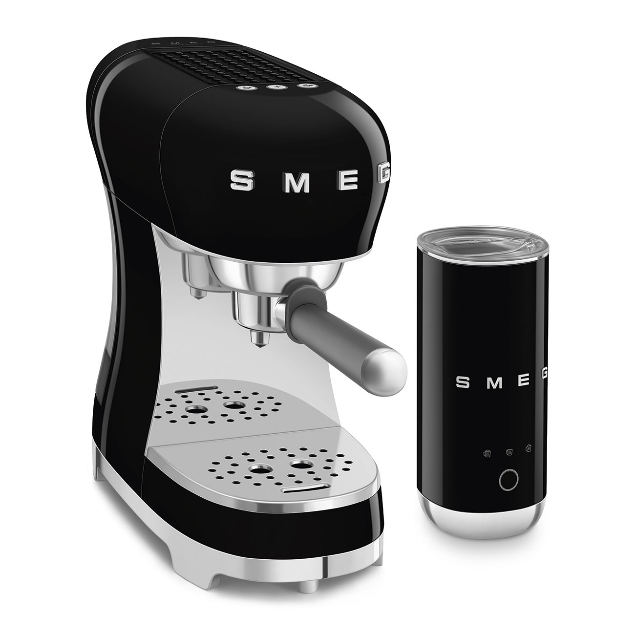 Smeg ECF12BLEU Bundle ECF00 + Milchaufschäumer MFF02 Schwarz 50`s Style