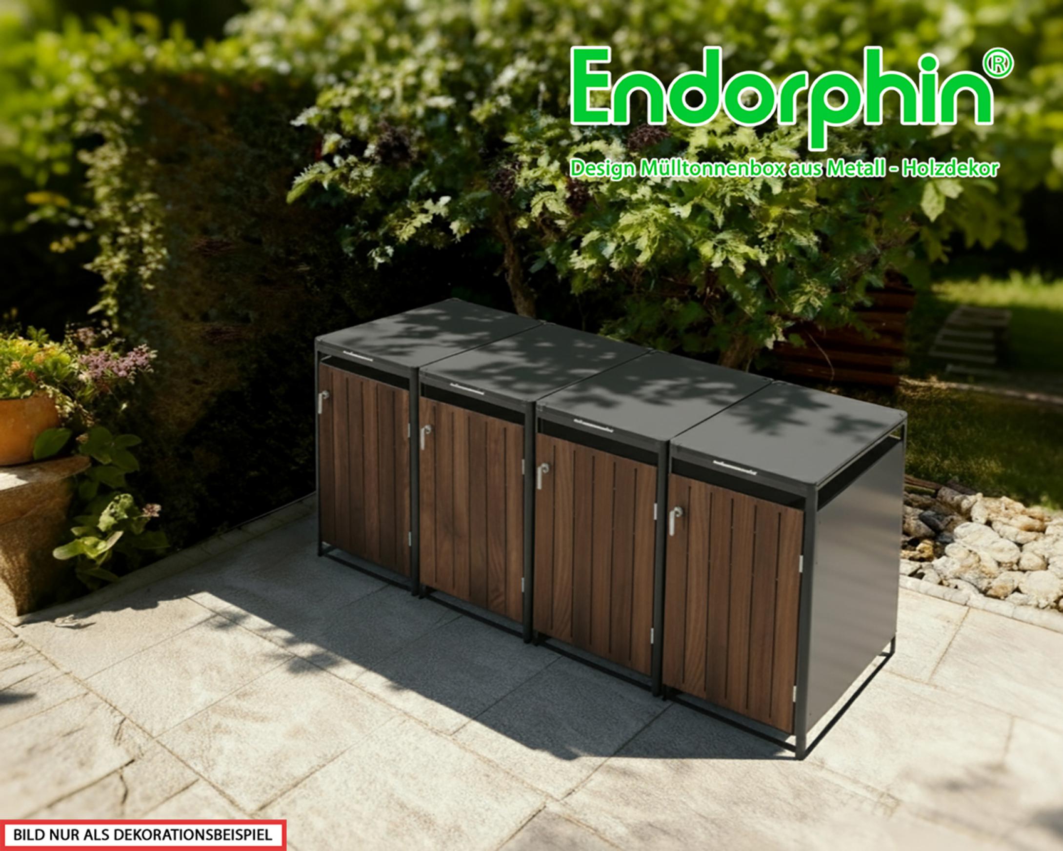 Endorphin Design Mülltonnenbox, 2er, 240 l, in anthrazit mit Holzdekor, aus verzinktem Stahl pulverbeschichtet, Breite x Höhe x Tiefe: 132x119x82 cm