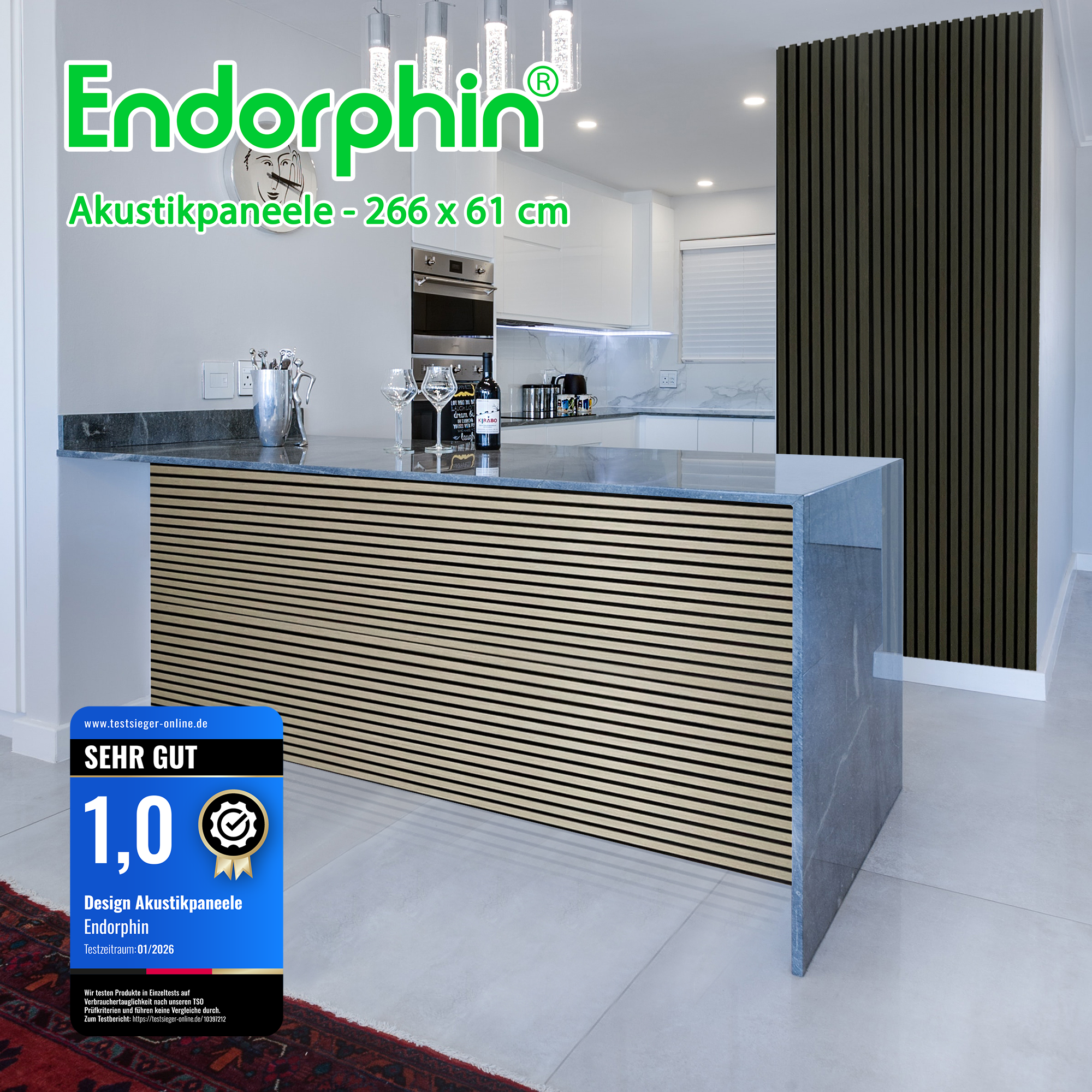 Endorphin 10 Stück Akustikpaneele 61x266x2,1cm Holzfurnier Walnuss schwarz