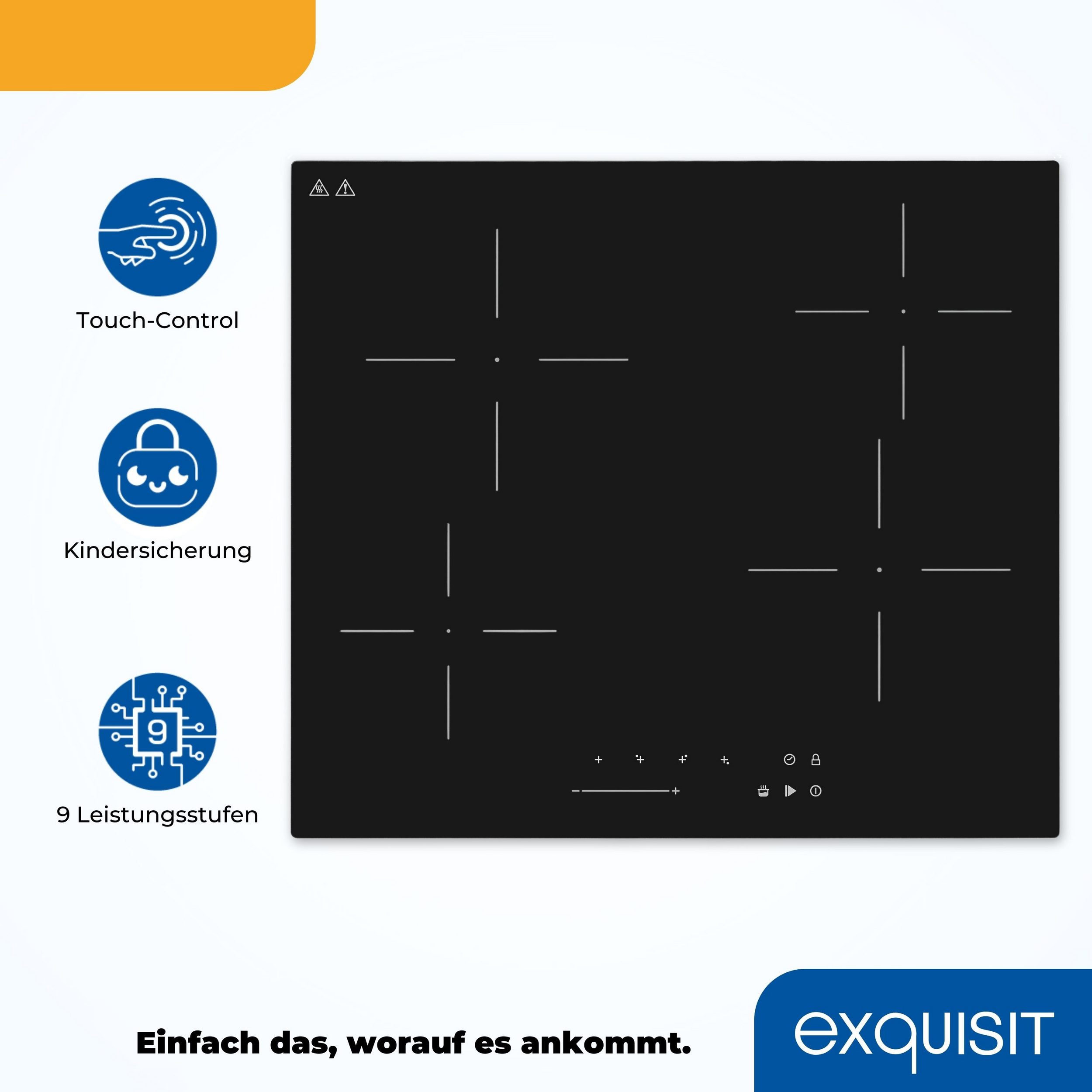 Exquisit EKC600-380 Autarkes Glaskeramikkochfeld, 59cm breit, TouchControl, 4 Kochstellen