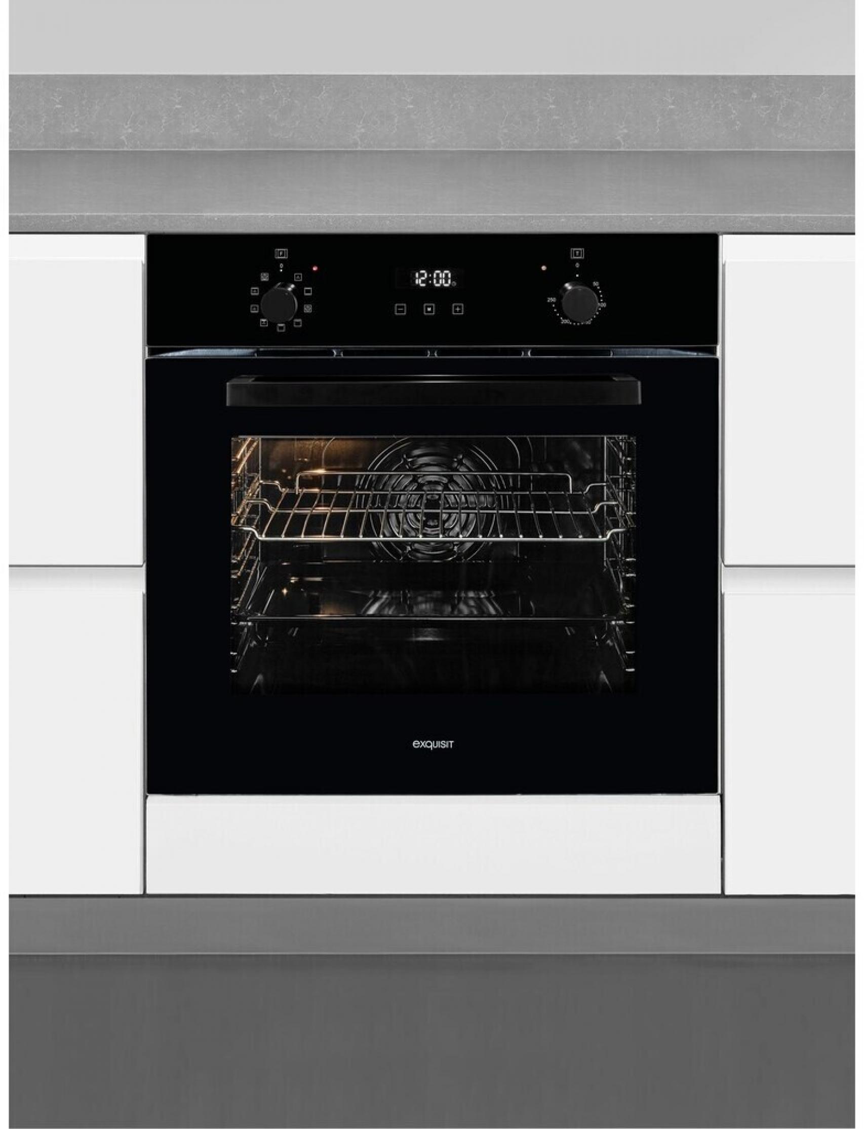 Exquisit EBE257-H-020 schwarz, Einbaubackofen, 9 Funktionen,EEK: A