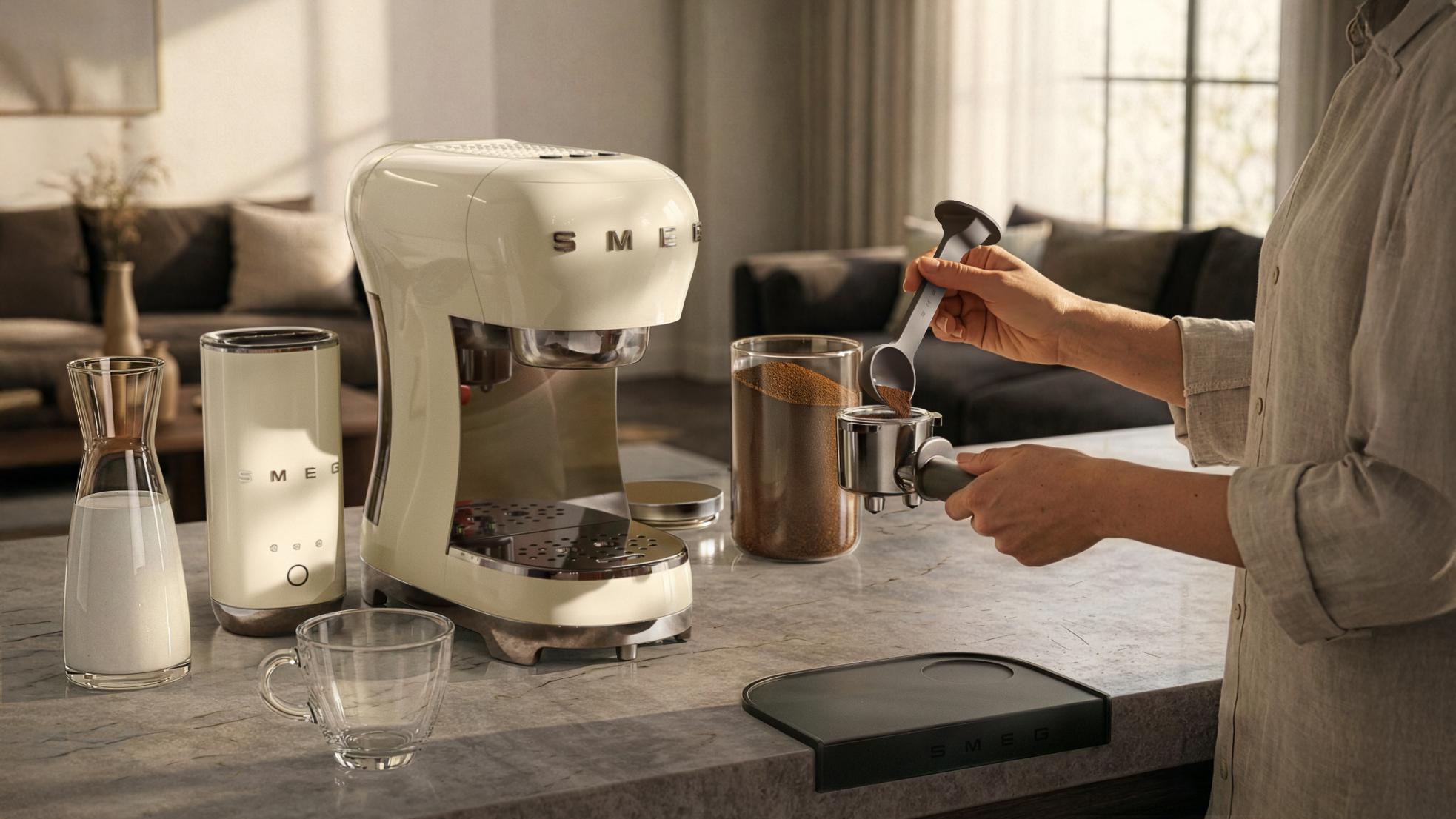 Smeg ECF12CREU Bundle ECF00 + Milchaufschäumer MFF02 Creme 50`s Style