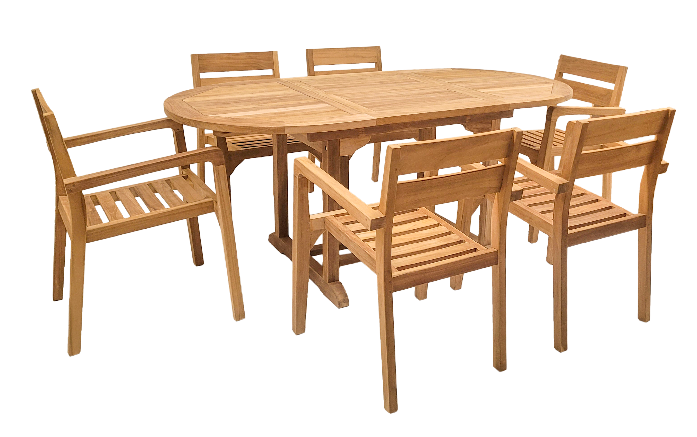 Endorphin Gartenmöbel Set 7tlg. Teakholz, Tisch oval 180cm, ausziehbar mit 6 Stühlen stapelbar