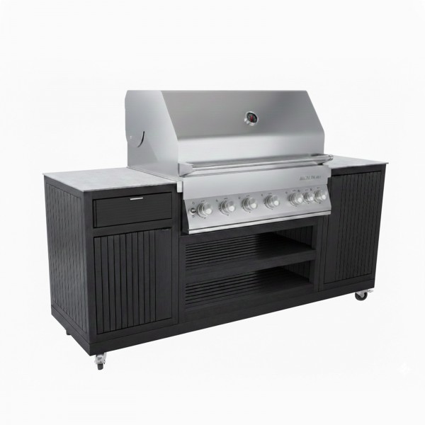Endorphin Poly Outdoorküche schwarz, inkl Merlin 641 Gasgrill, silber
