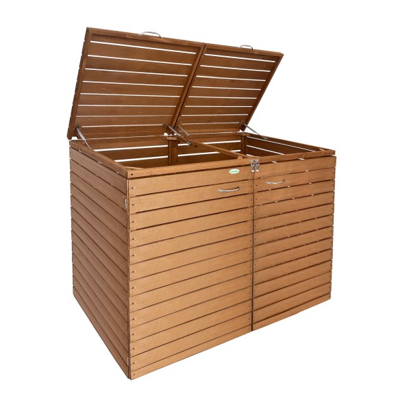 Endorphin Comfort Mülltonnengarage / Mülltonnenbox Braun natur für 2x 240 L nachhaltig aus Holz