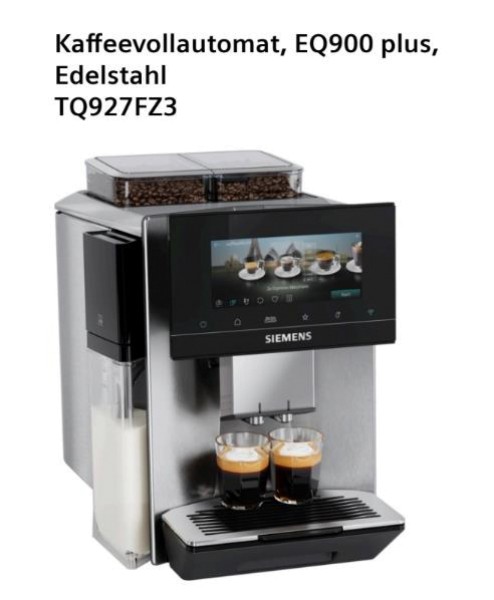 Siemens TQ927FZ3 EQ900 edelstahl Kaffeevollautomat