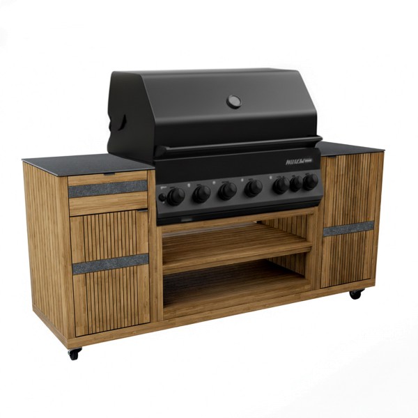 Endorphin Outdoorküche Teak inkl. Merlin 641 Built- in Gasgrill schwarz