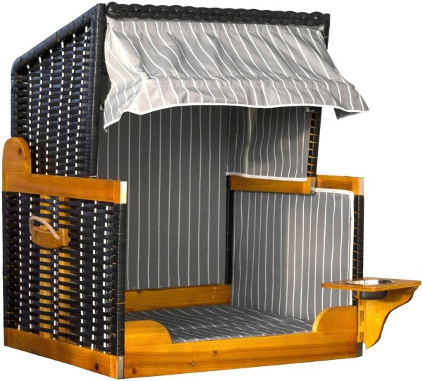 deVries Hundestrandkorb PE schwarz Dessin grau gestreift