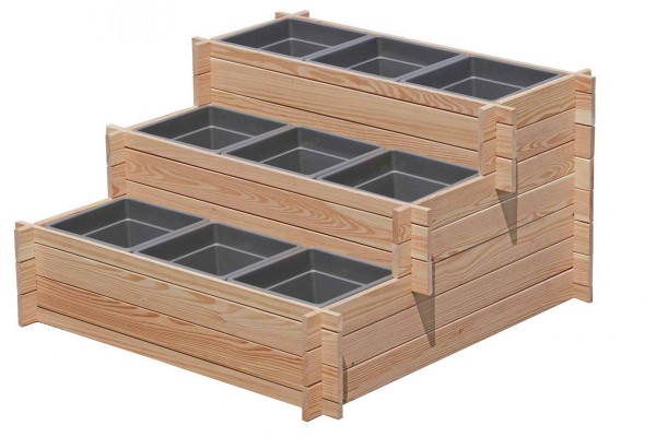 Endorphin Hochbeet Pflanztreppe Stufenbeet dreistufig aus Lärchenholz [110 x 114 x 63cm] inkl Einsät