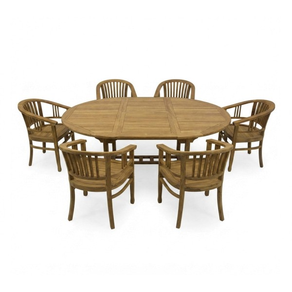 Endorphin Toskana Gartenmöbel Set 7tlg. Teakholz, Tisch oval, ausziehbar mit 6 Stühlen stapelbar