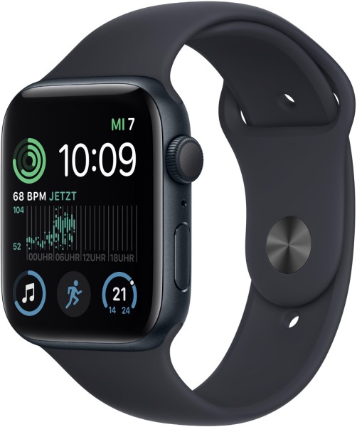 Apple Watch SE (44mm) GPS 2. Generation, Alu mit Sportarmband Smartwatches mitternacht/mitter