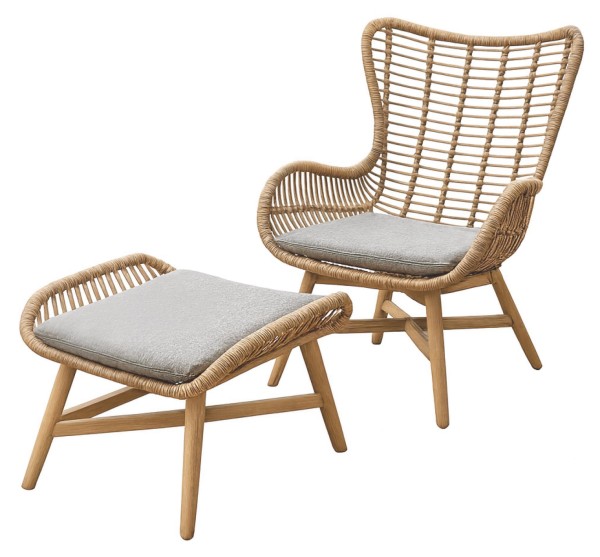 Endorphin Aurora- Moderner Gartensessel mit Hocker und Kissen, Farbe bambus – Komfort trifft auf sti