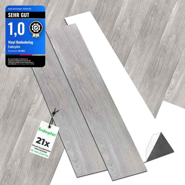 Endorphin Vinylboden selbstklebend in Holzoptik Hellgrau 2,93qm