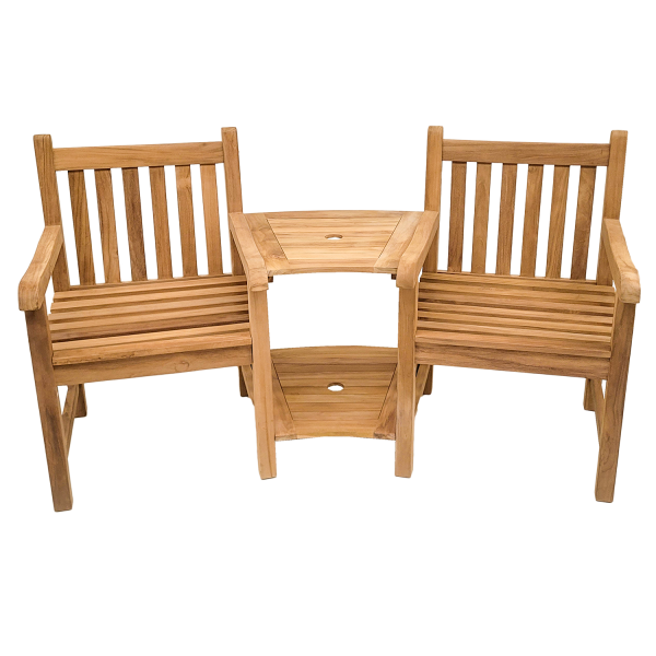Endorphin Premium Teak Love-Seat mit Doppelablage und Schirmloch Sitzgarnitur 3tlg. Teak Feierabendb